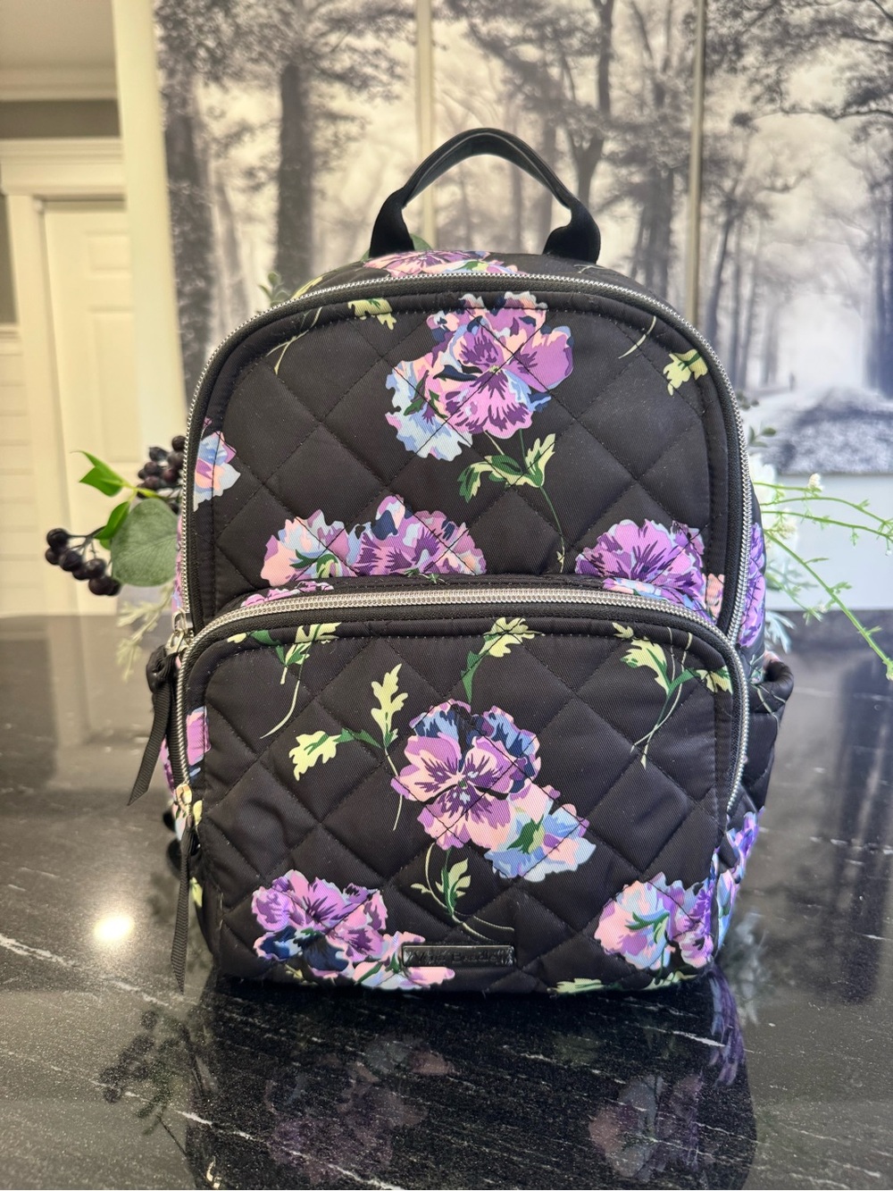 Vera Bradley Performance Twill Small Backpack in Floating Plum Pansies
